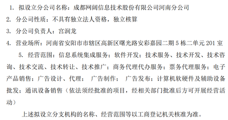 因應(yīng)戰(zhàn)略布局，網(wǎng)闊信息擬設(shè)立分公司專(zhuān)注計(jì)算機(jī)軟硬件開(kāi)發(fā)與銷(xiāo)售